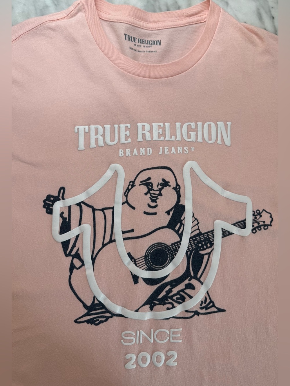 True Religion Light Pink Graphic Tee with White Logo Medium (#109)